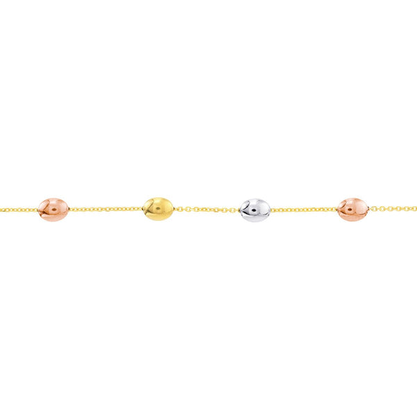 Birmingham Jewelry - 14K Tri-Color Gold Satin and Polished Bead Adjustable Anklet - Birmingham Jewelry