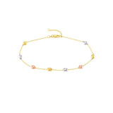 Birmingham Jewelry - 14K Tri-Color Gold Satin and Polished Bead Adjustable Anklet - Birmingham Jewelry
