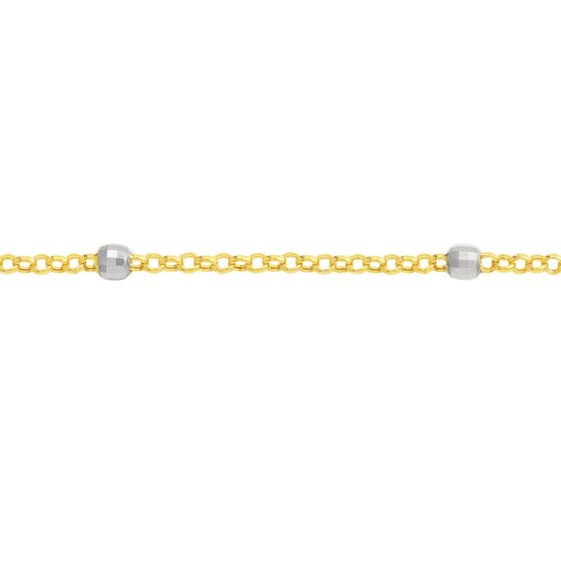 Birmingham Jewelry - 14K Two-Tone Gold 3mm Disco Bead Rolo Chain Anklet - Birmingham Jewelry