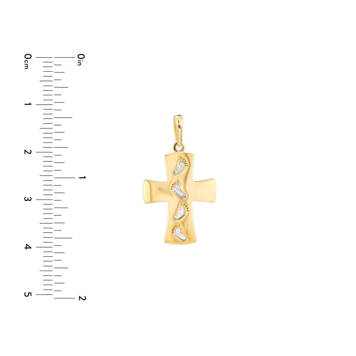 Birmingham Jewelry - 14K Two-Tone Gold Cross Pendant with Footprints - Birmingham Jewelry