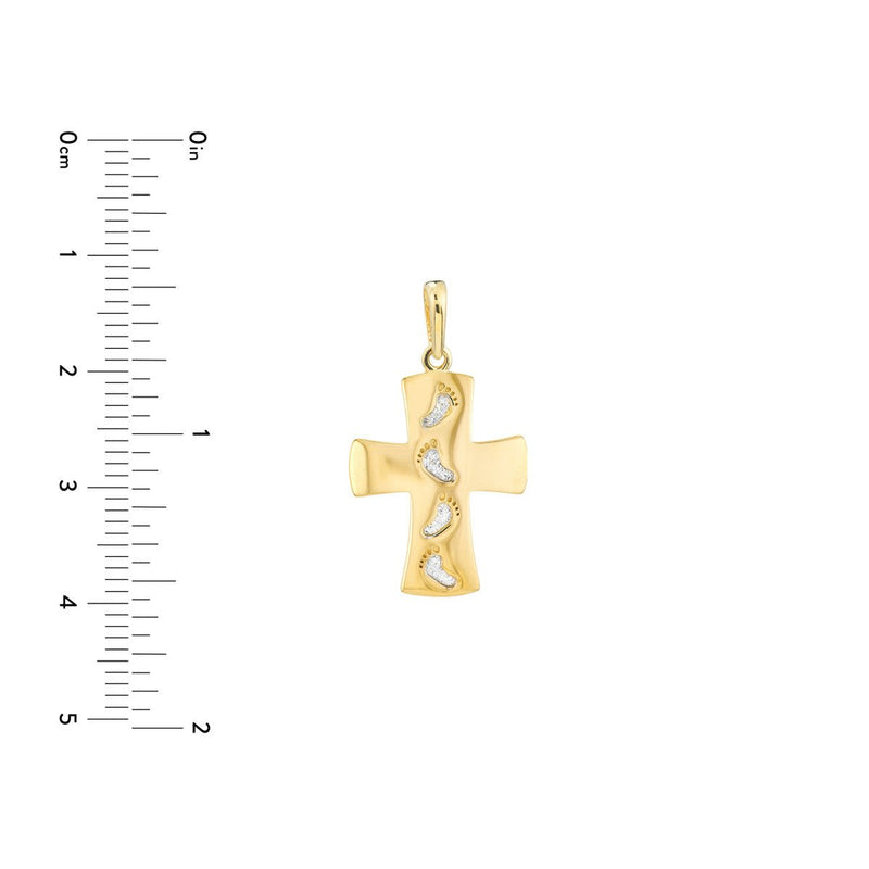Birmingham Jewelry - 14K Two-Tone Gold Cross Pendant with Footprints - Birmingham Jewelry