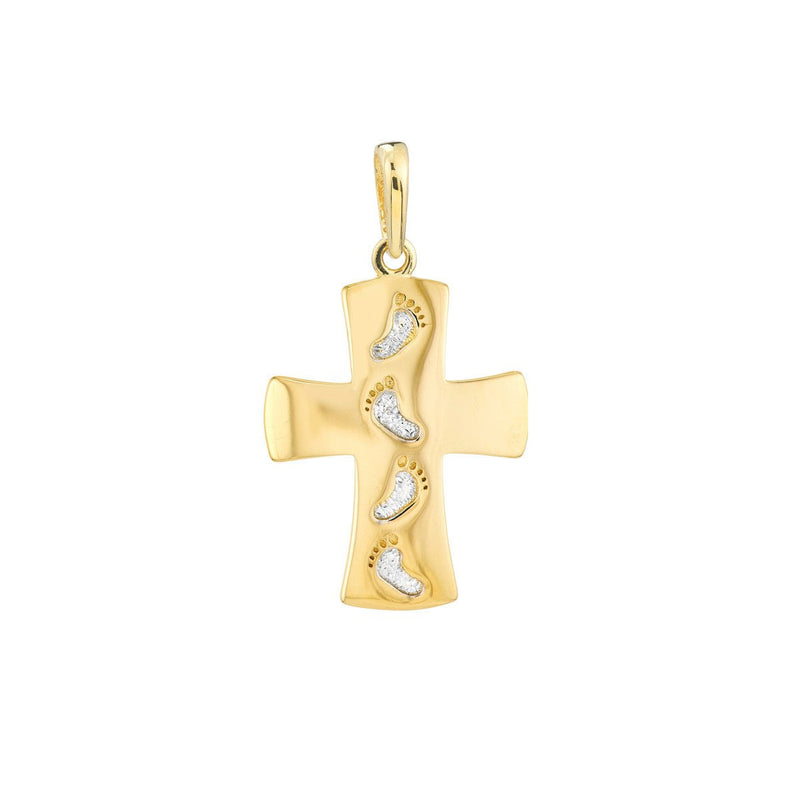 Birmingham Jewelry - 14K Two-Tone Gold Cross Pendant with Footprints - Birmingham Jewelry