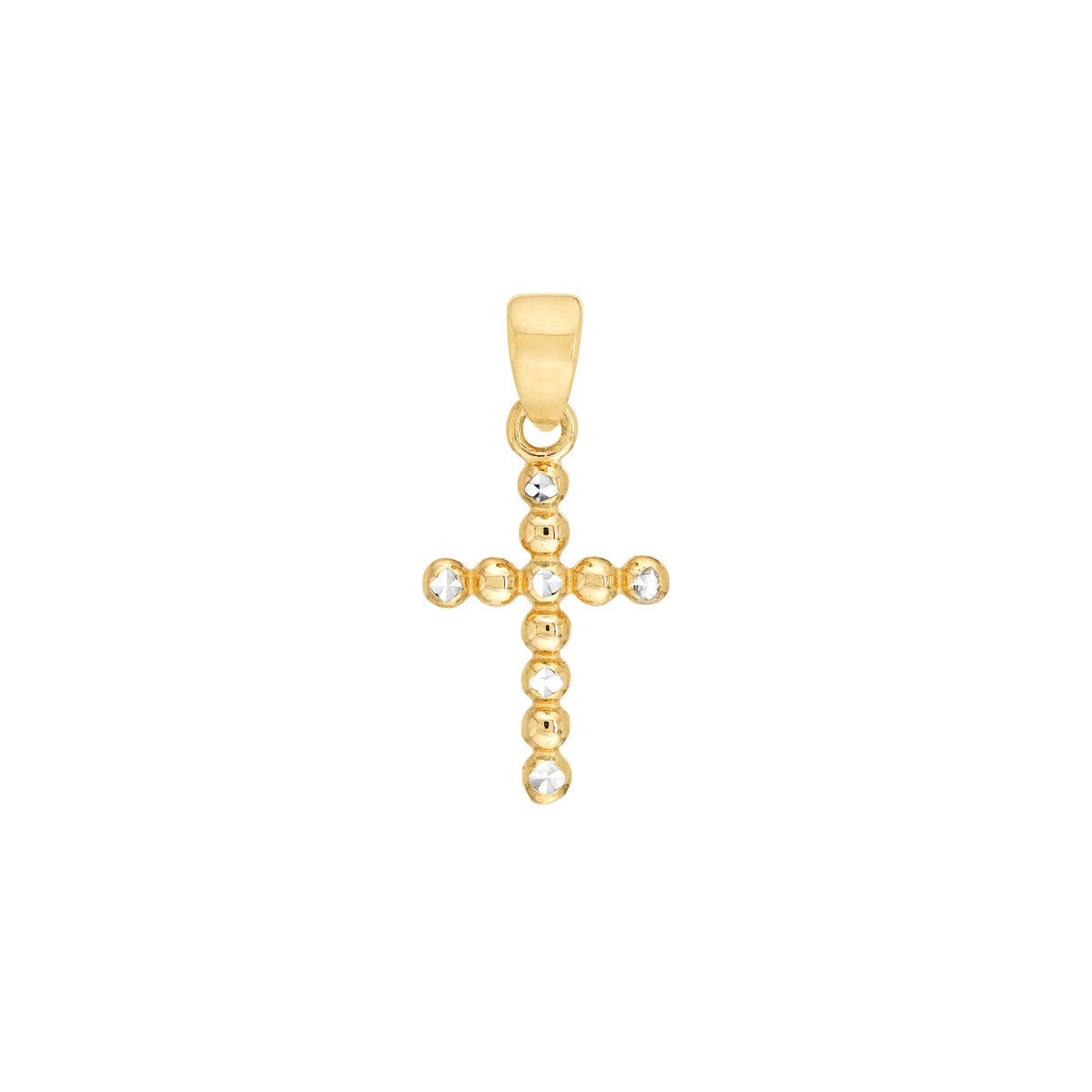 Birmingham Jewelry - 14K Two-Tone Gold Diamond-Cut Beaded Cross Pendant - Birmingham Jewelry