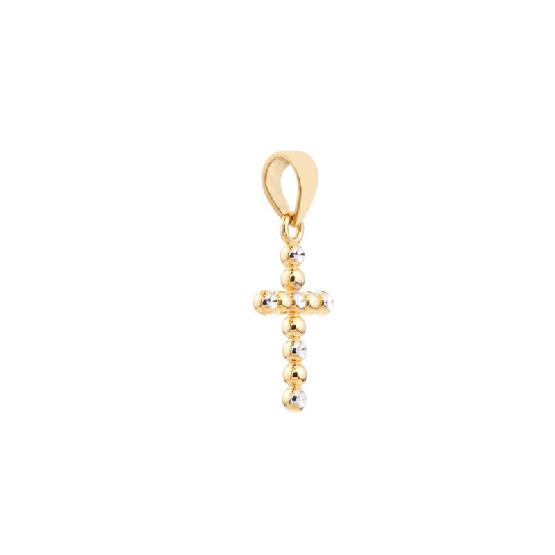 Birmingham Jewelry - 14K Two-Tone Gold Diamond-Cut Beaded Cross Pendant - Birmingham Jewelry