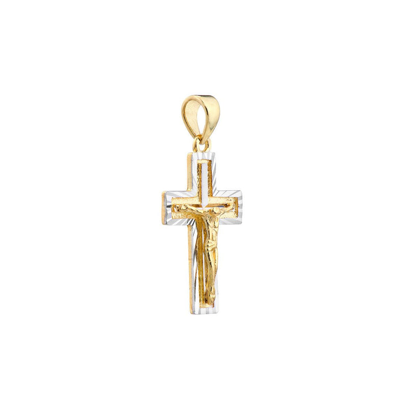 14K Two-Tone Gold Diamond-Cut Crucifix Pendant