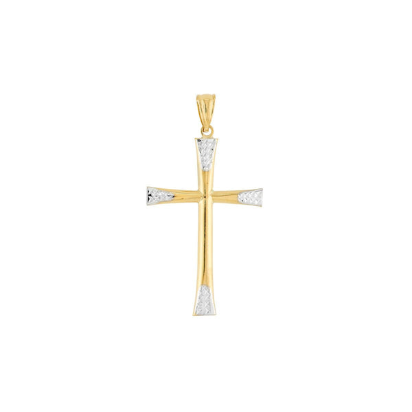 Birmingham Jewelry - 14K Two-Tone Gold Diamond-Cut Tipped Cross Pendant - Birmingham Jewelry