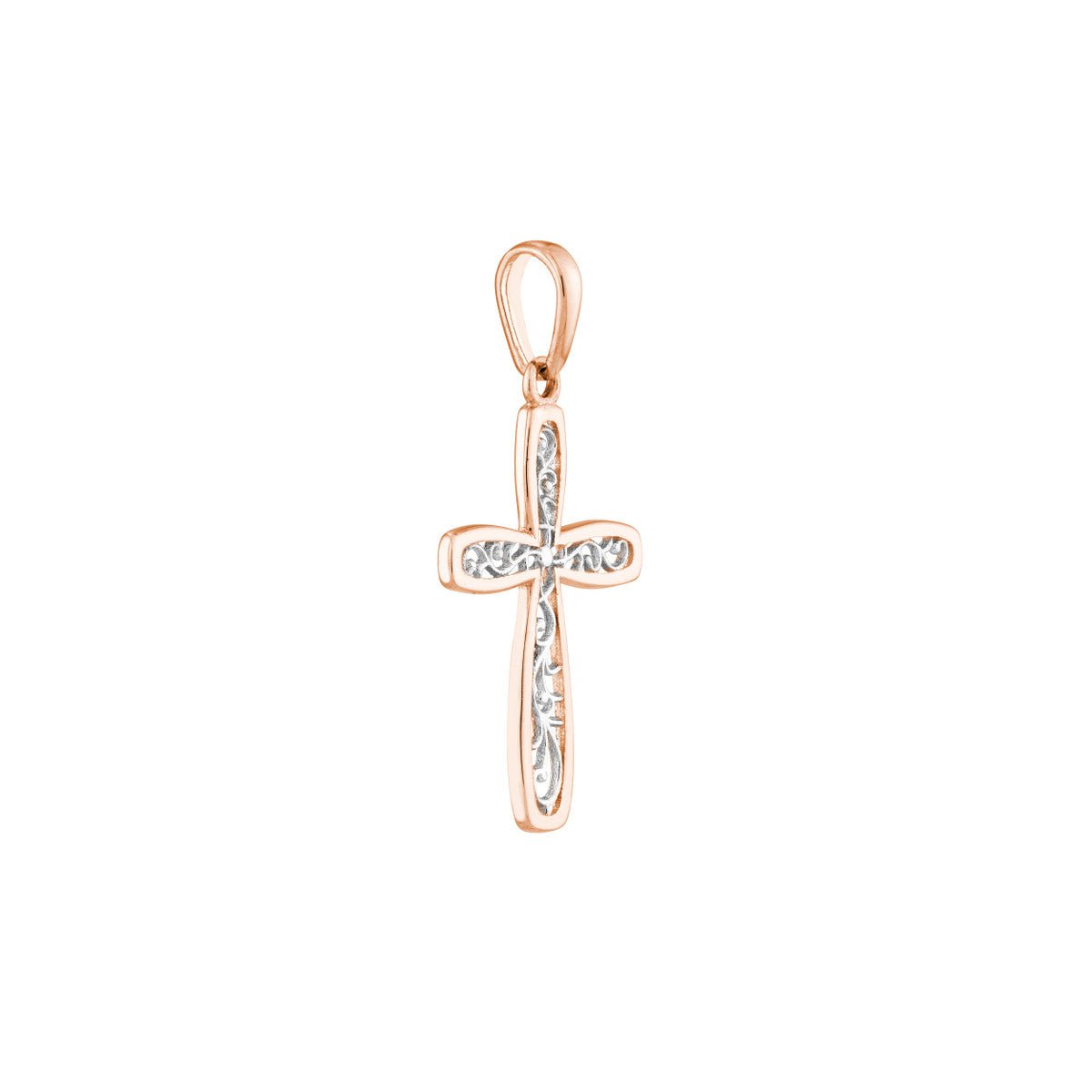 14K Two-Tone Gold Framed Vine Cross Pendant Birmingham Jewelry Pendant Birmingham Jewelry 