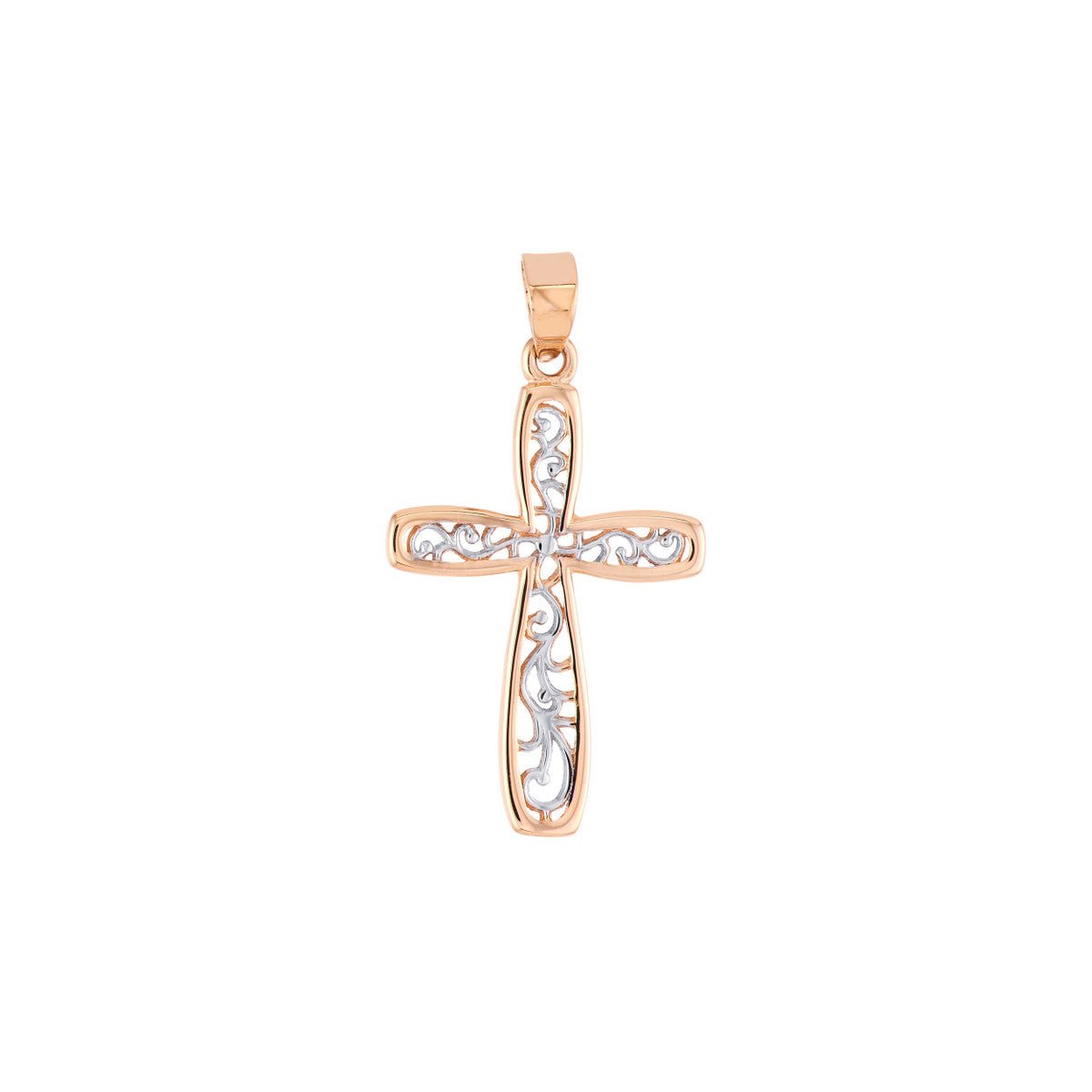 14K Two-Tone Gold Framed Vine Cross Pendant Birmingham Jewelry Pendant Birmingham Jewelry 