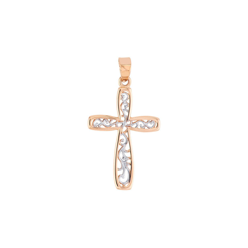 Birmingham Jewelry - 14K Two-Tone Gold Framed Vine Cross Pendant - Birmingham Jewelry