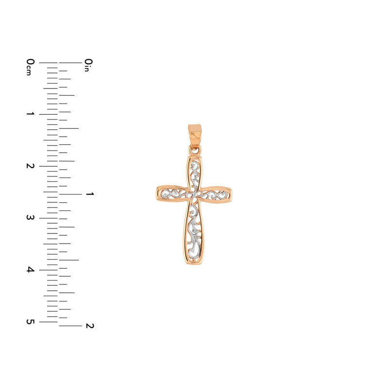 Birmingham Jewelry - 14K Two-Tone Gold Framed Vine Cross Pendant - Birmingham Jewelry