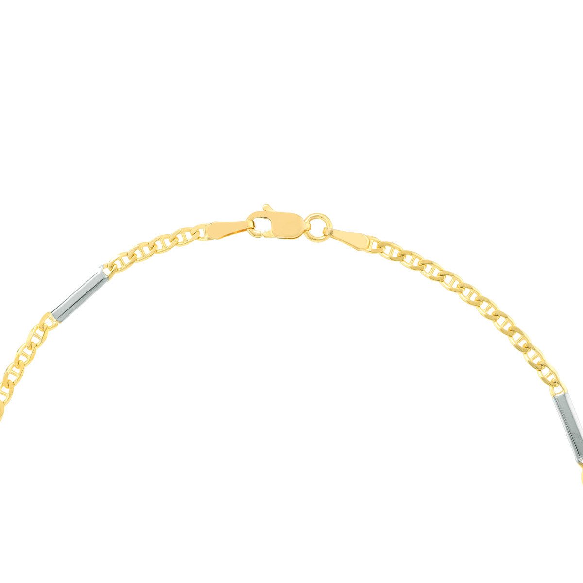14K Two-Tone Gold Mariner Chain Anklet with Staple Bars Anklet Birmingham Jewelry Anklet Birmingham Jewelry 