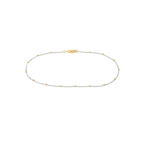 Birmingham Jewelry - 14K Two-Tone Gold Saturn Curb Chain with Lobster Lock Anklet - Birmingham Jewelry