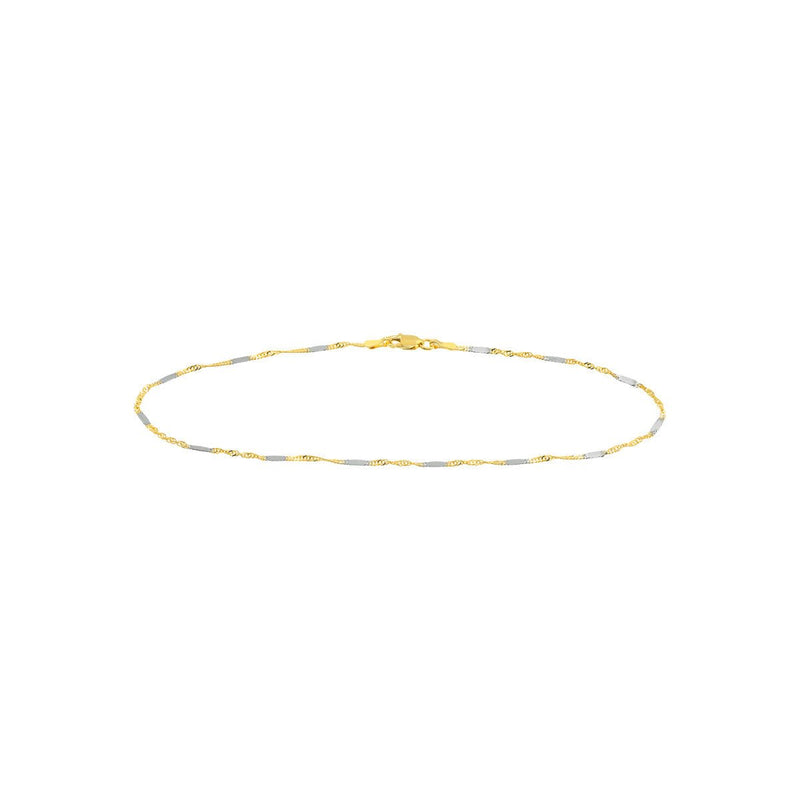 Birmingham Jewelry - 14K Two-tone Gold Singapore Flat Saturn Chain Anklet - Birmingham Jewelry