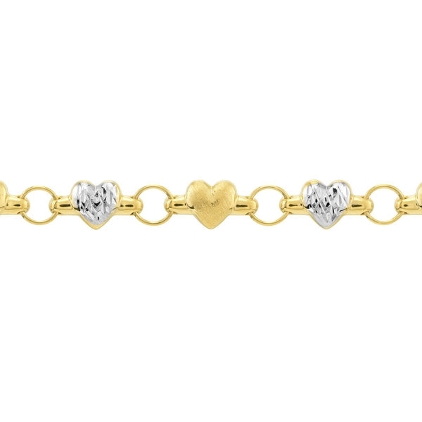 Birmingham Jewelry - 14K Two-Tone Gold Stampato D/C and Satin Hearts Anklet - Birmingham Jewelry