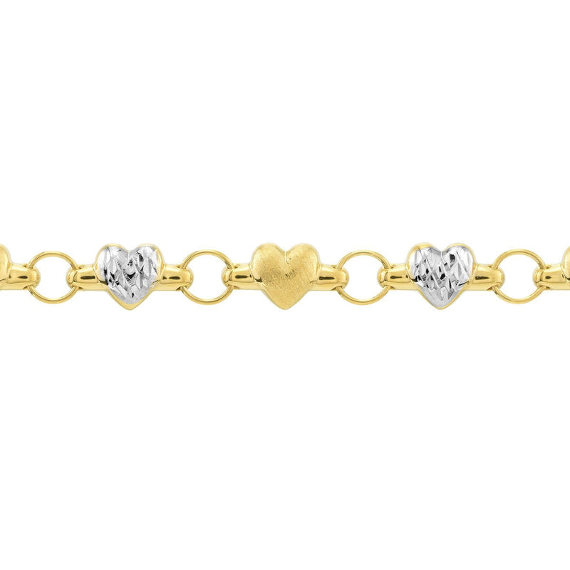 Birmingham Jewelry - 14K Two-Tone Gold Stampato D/C and Satin Hearts Anklet - Birmingham Jewelry