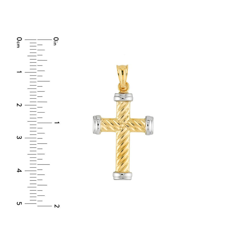 14K Two-Tone Gold Twisted Rope Cross Pendant