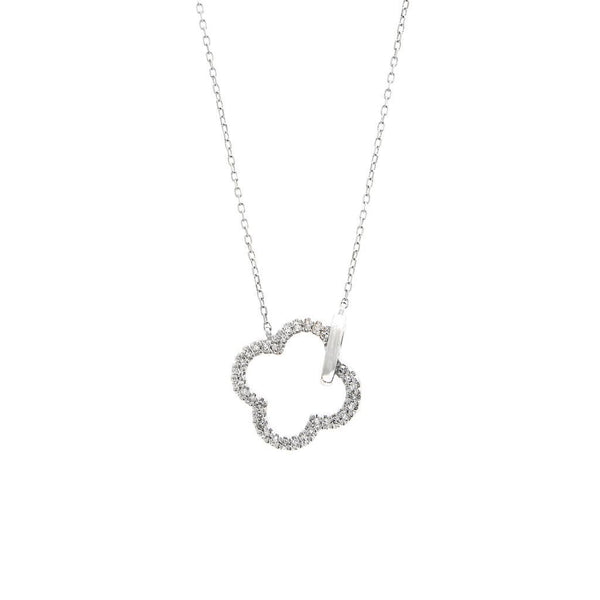 14K White Gold Clover Single Micro Pave Diamond Necklace Birmingham Jewelry Necklace Birmingham Jewelry 