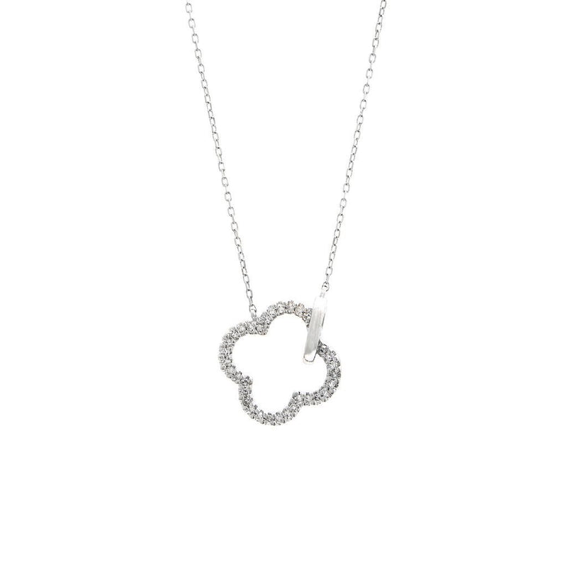 14K White Gold Clover Single Micro Pave Diamond Necklace Birmingham Jewelry Necklace Birmingham Jewelry 