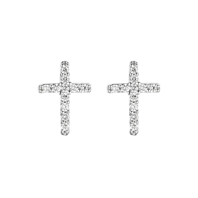 14K White Gold Cross Diamond Earring Stud Birmingham Jewelry Earrings Birmingham Jewelry 