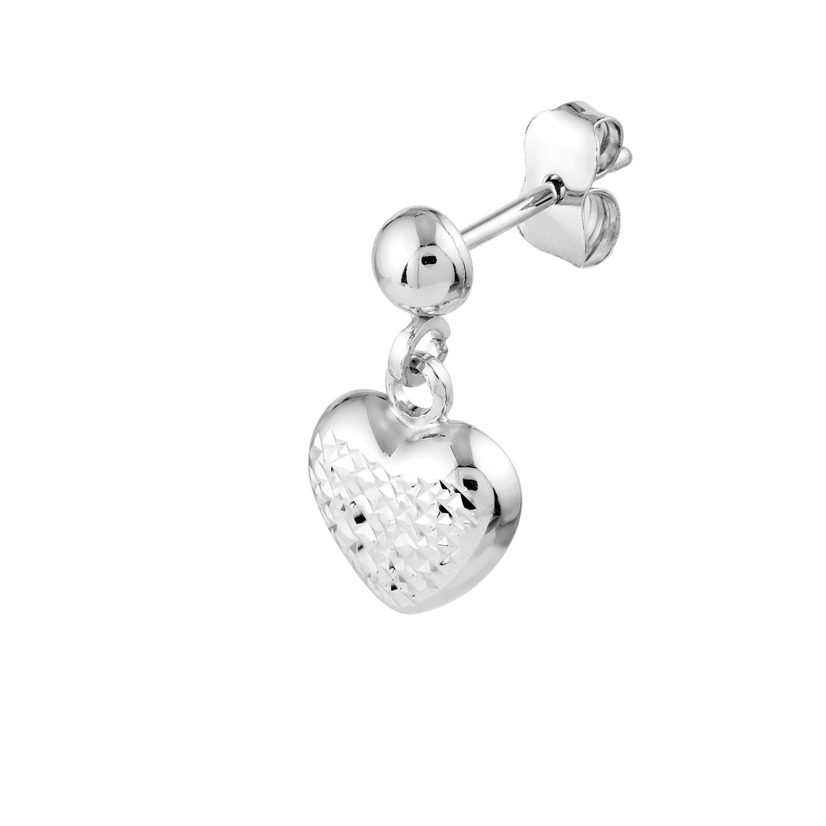 Birmingham Jewelry - 14K White Gold Diamond-Cut Puffed Heart Dangle Earrings - Birmingham Jewelry
