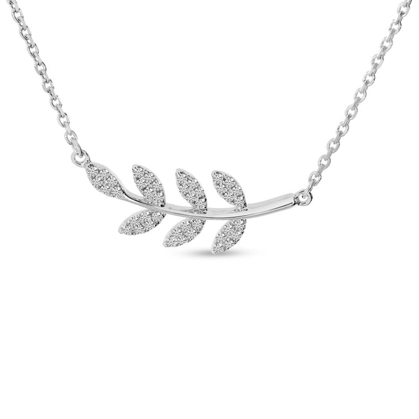 14K White Gold Diamond East to West Leaf Necklace Birmingham Jewelry Necklace Birmingham Jewelry 