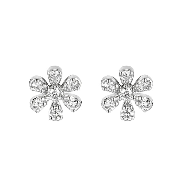 14K White Gold Diamond Flower Shape Stud Earrings Birmingham Jewelry Earrings Birmingham Jewelry 