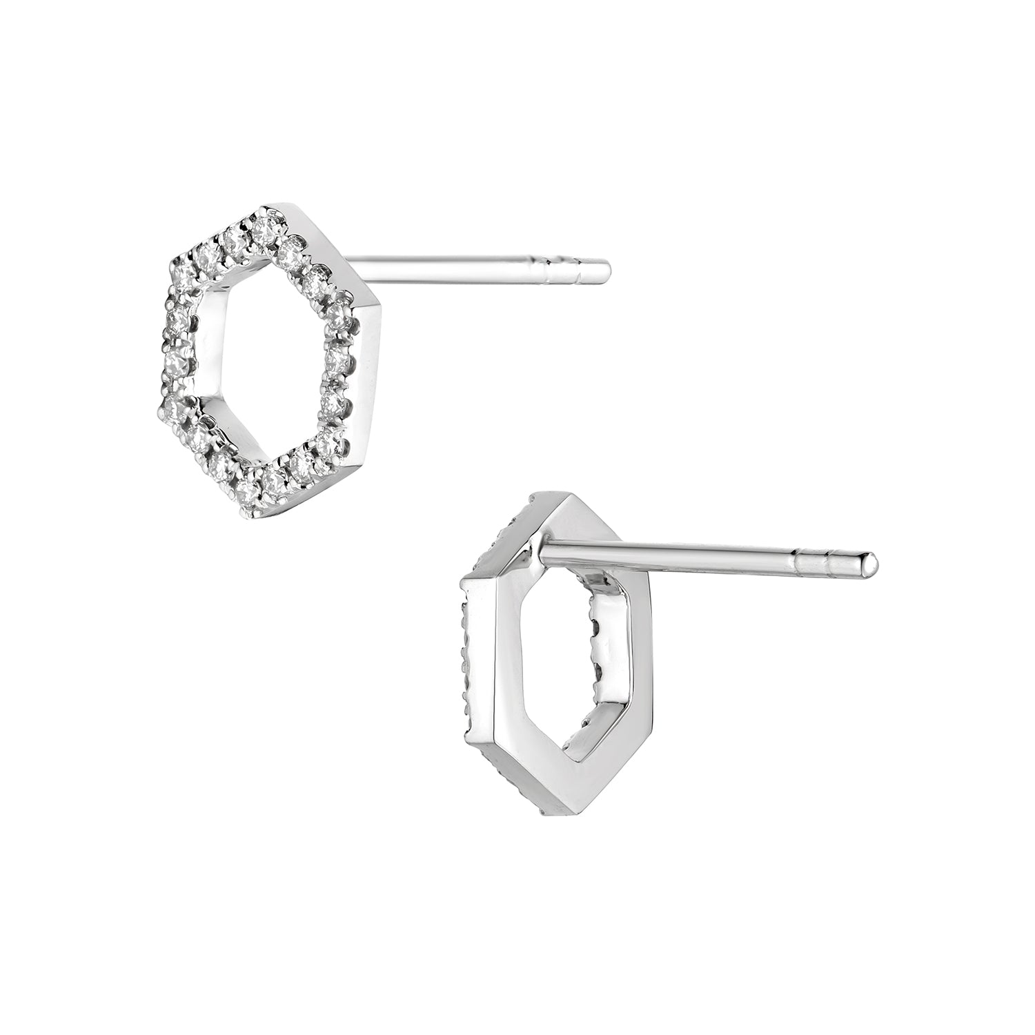 14K White Gold Diamond Hexagonal Shape Earring Stud Birmingham Jewelry Earrings Birmingham Jewelry 