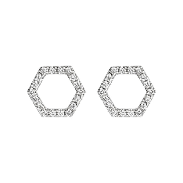 14K White Gold Diamond Hexagonal Shape Earring Stud Birmingham Jewelry Earrings Birmingham Jewelry 