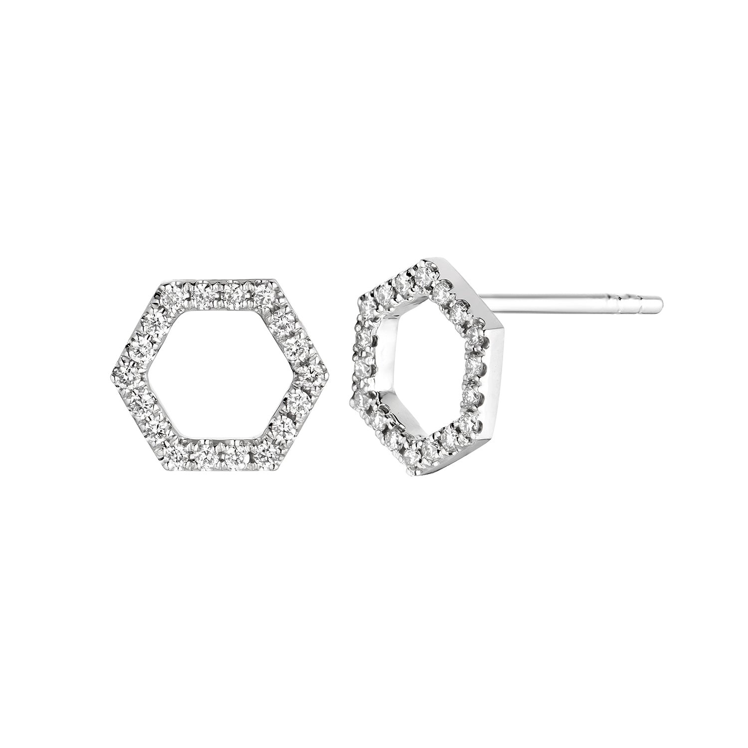 14K White Gold Diamond Hexagonal Shape Earring Stud Birmingham Jewelry Earrings Birmingham Jewelry 