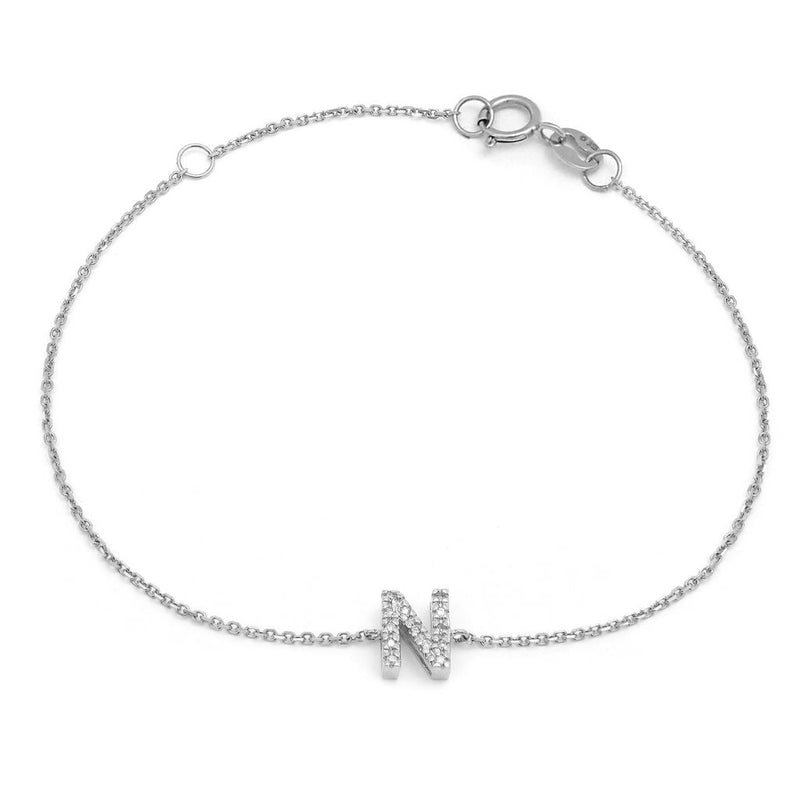 Birmingham Jewelry - 14K White Gold Diamond Initial "N" Bracelet - Birmingham Jewelry