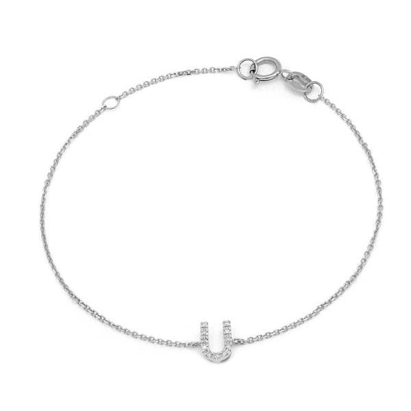 Birmingham Jewelry - 14K White Gold Diamond Initial "U" Bracelet - Birmingham Jewelry