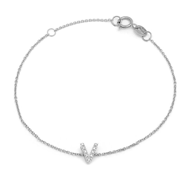 Birmingham Jewelry - 14K White Gold Diamond Initial "V" Bracelet - Birmingham Jewelry