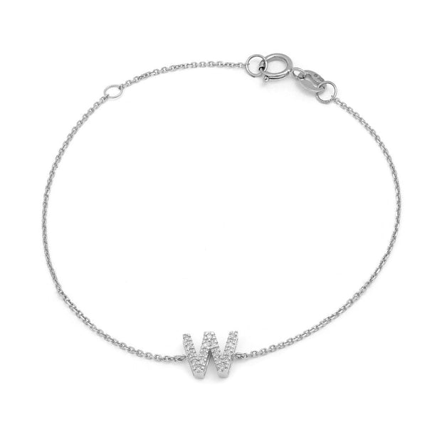 Birmingham Jewelry - 14K White Gold Diamond Initial "W" Bracelet - Birmingham Jewelry