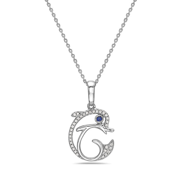 14K White Gold Dolphin Diamond Pendant Birmingham Jewelry Necklace Birmingham Jewelry 