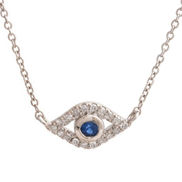 14K White Gold Eye Round Bezel Sapphire Necklace Birmingham Jewelry Necklace Birmingham Jewelry 