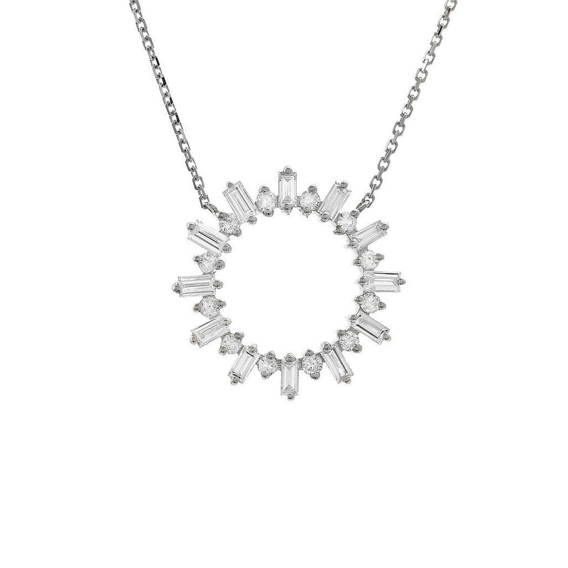 14K White Gold Fashion Round And Baguette Diamond Necklace Birmingham Jewelry Necklace Birmingham Jewelry 