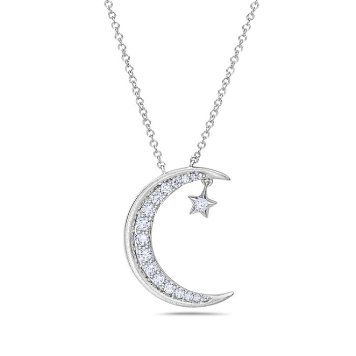 14K White Gold Moon And Star Diamond Necklace Birmingham Jewelry Necklace Birmingham Jewelry 