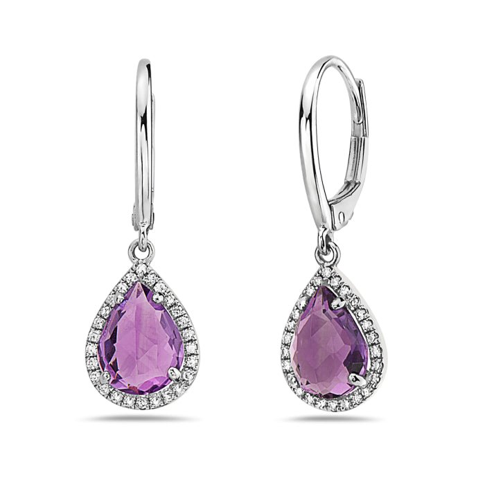 Birmingham Jewelry - 14K White Gold Pear Shape Amethyst And Diamond Earring - Birmingham Jewelry