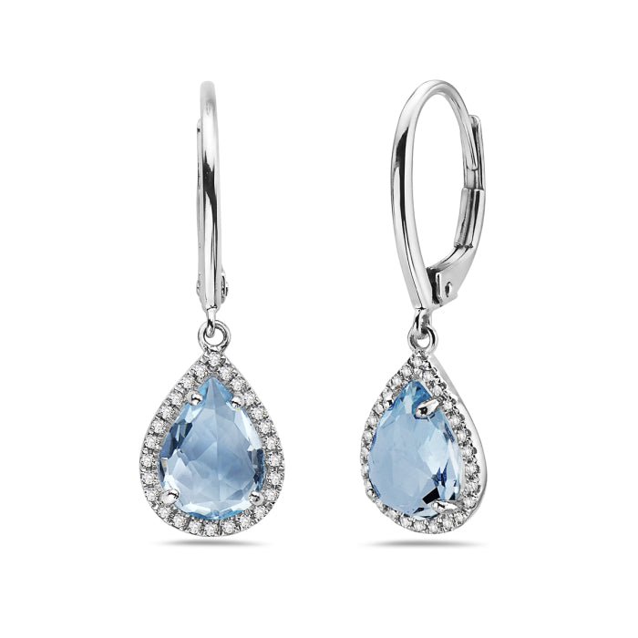 Birmingham Jewelry - 14K White Gold Pear Shape Blue Topaz And Diamond Earring - Birmingham Jewelry