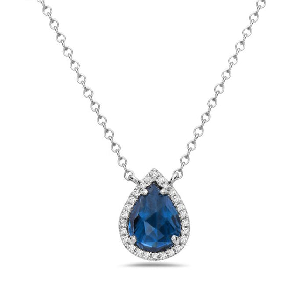 Birmingham Jewelry - 14K White Gold Pear Shape Blue Topaz And Diamond Necklace - Birmingham Jewelry