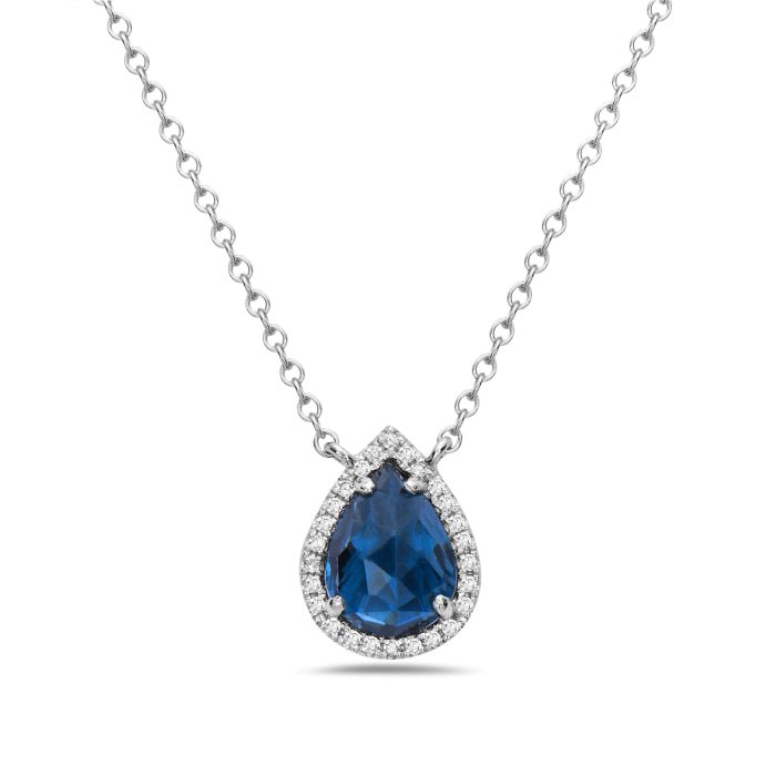 Birmingham Jewelry - 14K White Gold Pear Shape Blue Topaz And Diamond Necklace - Birmingham Jewelry