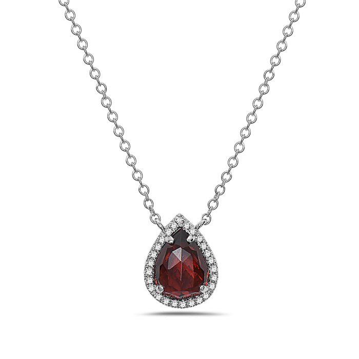 Birmingham Jewelry - 14K White Gold Pear Shape Garnet And Diamond Necklace - Birmingham Jewelry