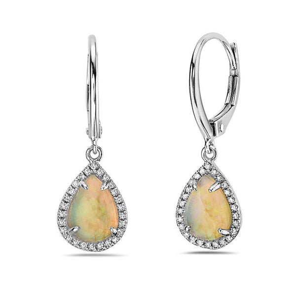 Birmingham Jewelry - 14K White Gold Pear Shape Opal And Diamond Earring - Birmingham Jewelry