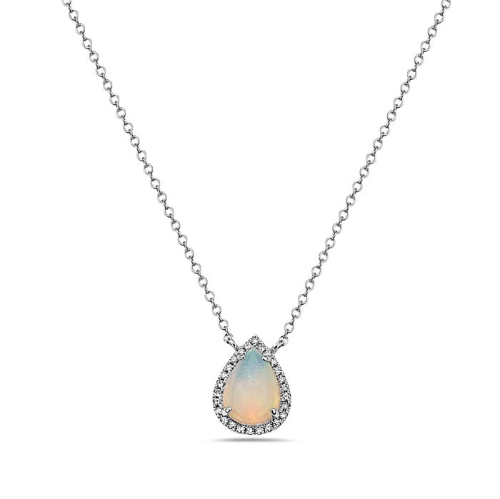 Birmingham Jewelry - 14K White Gold Pear Shape Opal And Diamond Necklace - Birmingham Jewelry
