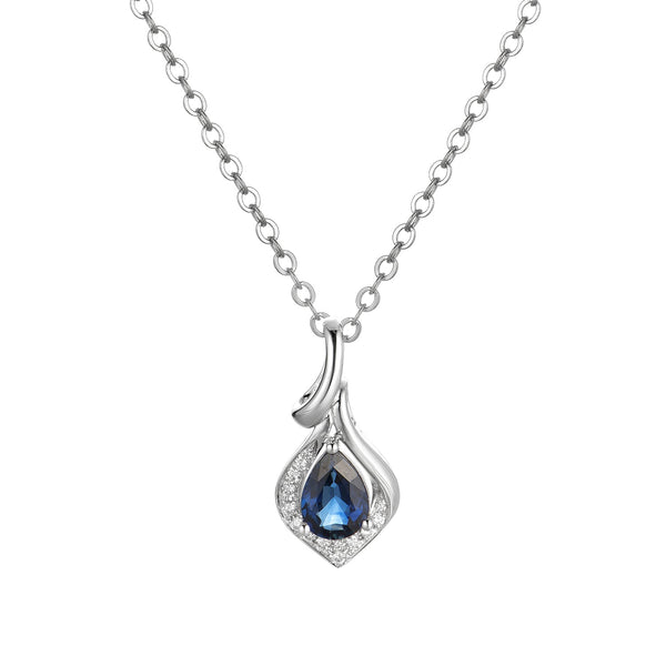 14K White Gold Pear Shape Sapphire Diamond Pendant Necklace Birmingham Jewelry Necklace Birmingham Jewelry 