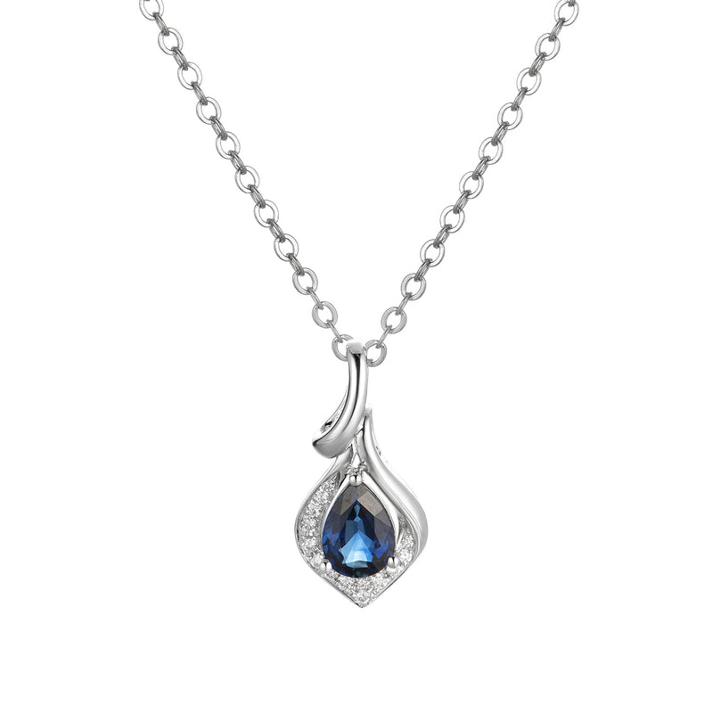 14K White Gold Pear Shape Sapphire Diamond Pendant Necklace Birmingham Jewelry Necklace Birmingham Jewelry 