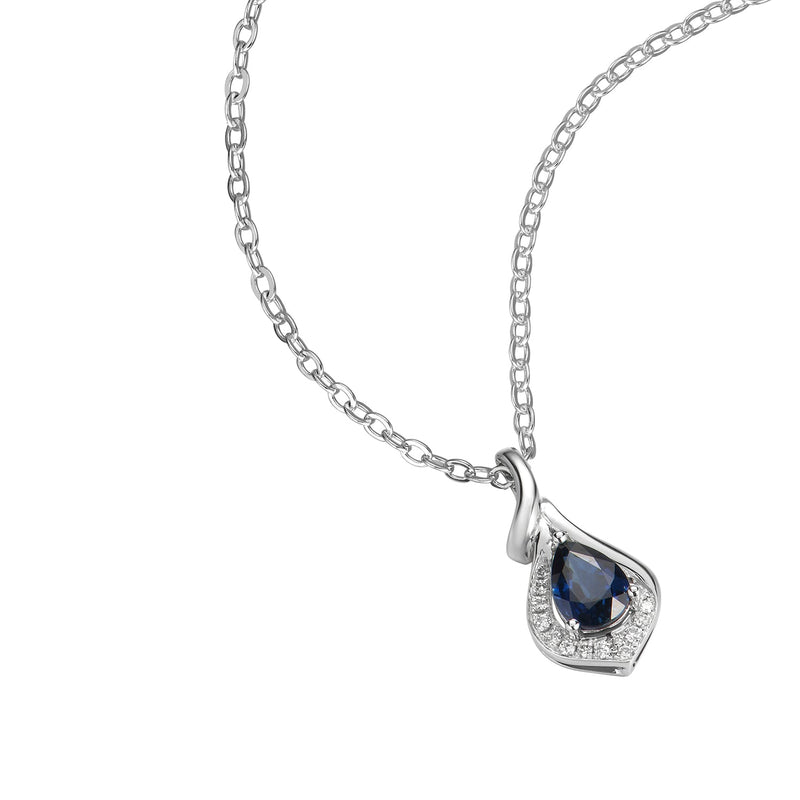 14K White Gold Pear Shape Sapphire Diamond Pendant Necklace Birmingham Jewelry Necklace Birmingham Jewelry 