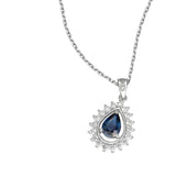 14K White Gold Pear Shape Sapphire With Diamond Halo Pendant Necklace Birmingham Jewelry Necklace Birmingham Jewelry 