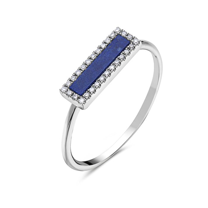 Birmingham Jewelry - 14K White Gold Rectangular Shape Lapis And Diamond Ring - Birmingham Jewelry