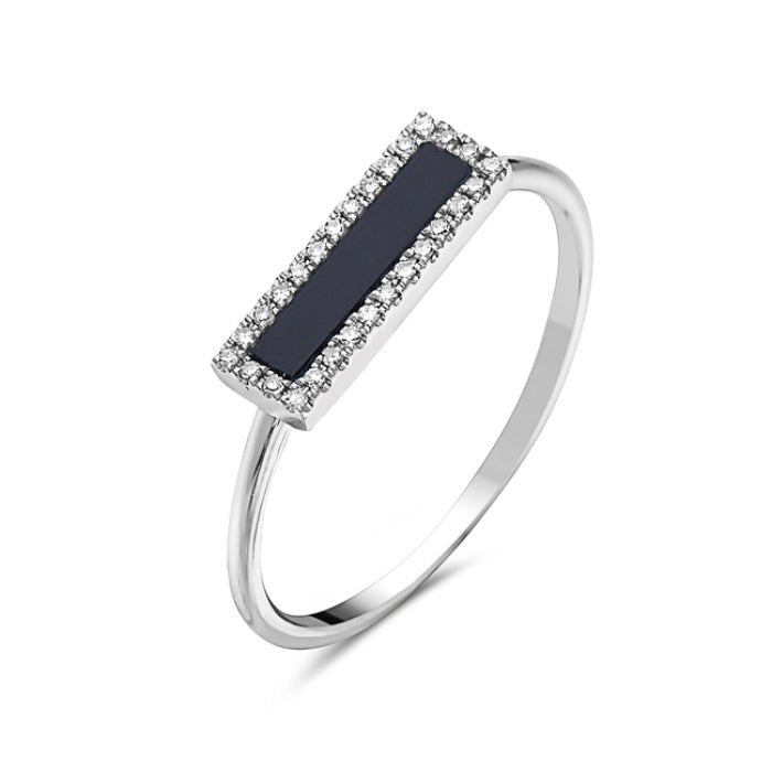 White Gold Rectangular Shape 14K White Gold Rectangular Shape Onyx And Diamond Ring